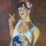 Gemälde einer tanzenden Frau mit Tuch und Handzeichen, detailliertes Gemälde, figurative Kunst, Impressionismus, Studioporträt