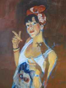 Gemälde einer tanzenden Frau mit Tuch und Handzeichen, detailliertes Gemälde, figurative Kunst, Impressionismus, Studioporträt