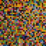 ein mehrfarbiger Hintergrund aus gleich großen Quadraten, ein abstraktes Gemälde, modularer Konstruktivismus, chromatisch, Pixel